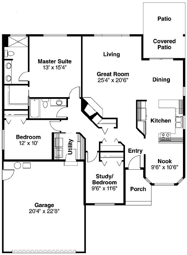 One-Story Ranch Traditional Level One of Plan 69139