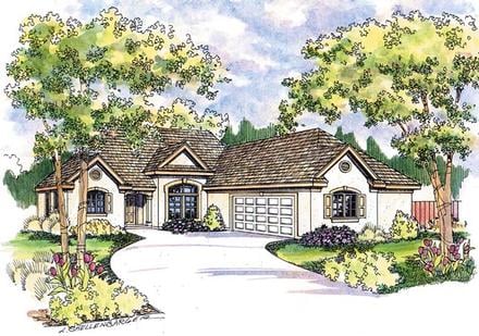 European Florida Mediterranean One-Story Ranch Elevation of Plan 69145