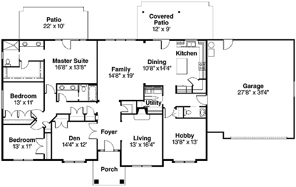 Contemporary One-Story Level One of Plan 69153