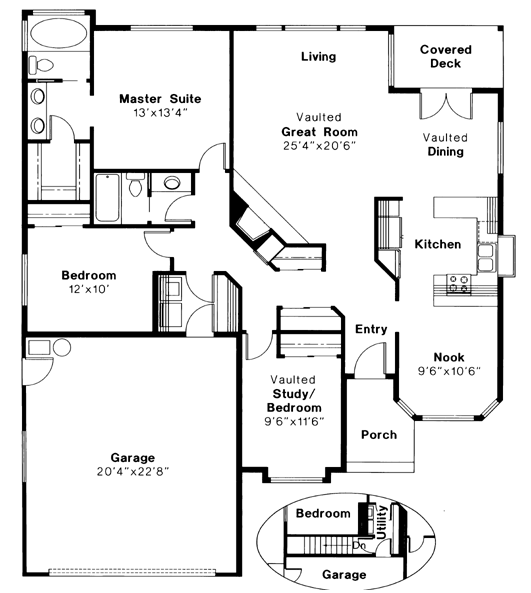 One-Story Ranch Level One of Plan 69161