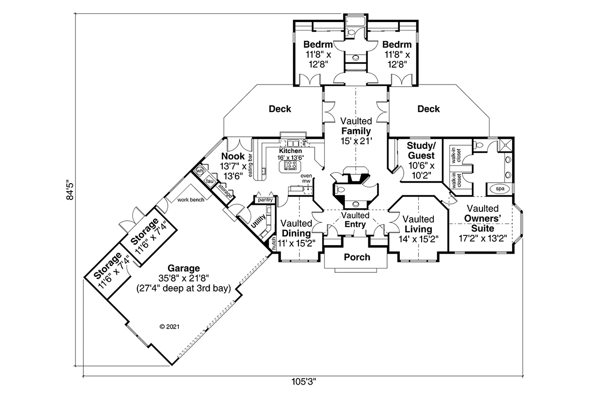 Contemporary Country Ranch Alternate Level One of Plan 69187