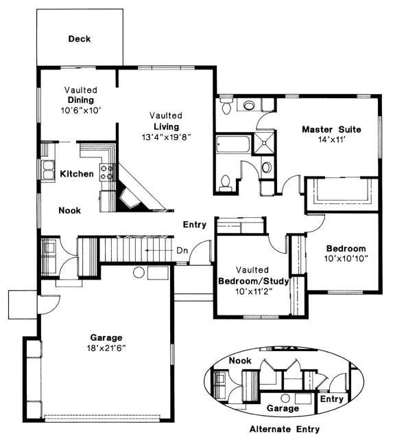 One-Story Ranch Level One of Plan 69206