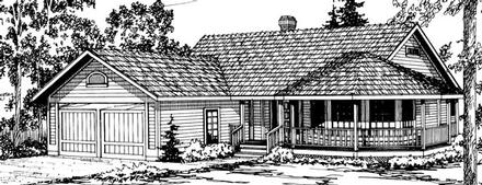 Country One-Story Ranch Elevation of Plan 69219