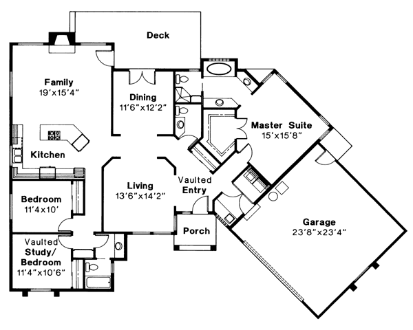 One-Story Ranch Level One of Plan 69228