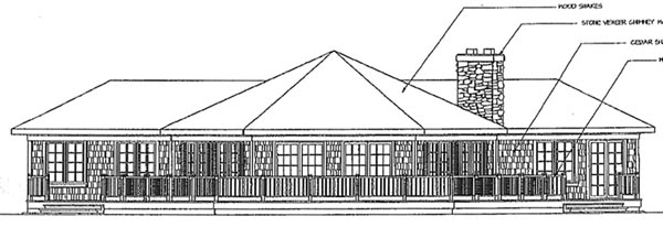 Contemporary Craftsman One-Story Ranch Rear Elevation of Plan 69230