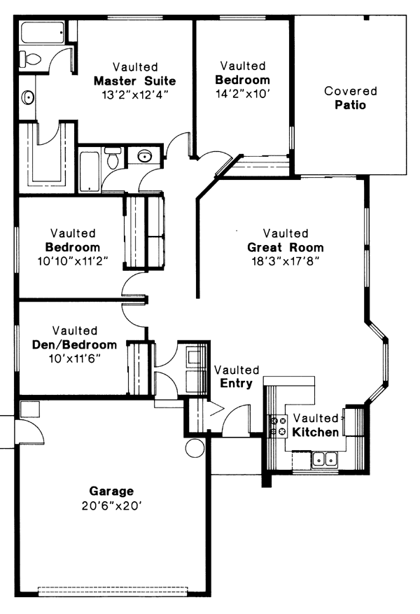 One-Story Ranch Level One of Plan 69233