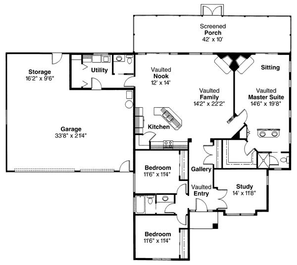 Mediterranean One-Story Level One of Plan 69241