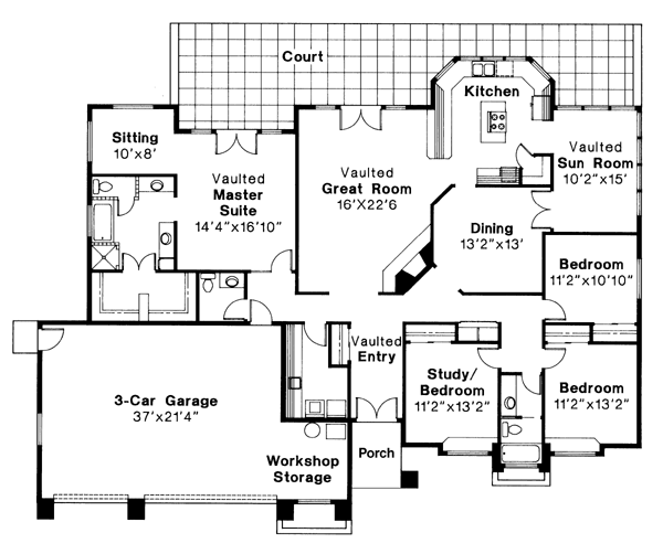 Mediterranean One-Story Level One of Plan 69244