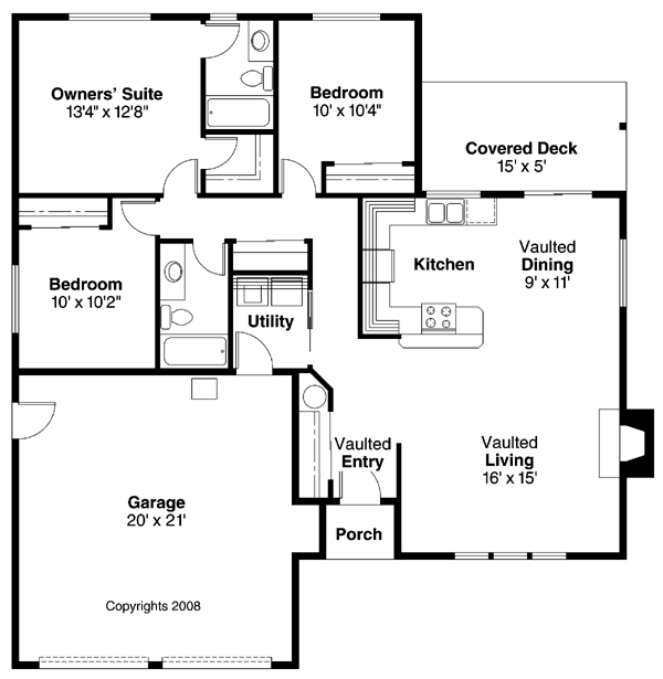 One-Story Ranch Traditional Level One of Plan 69255