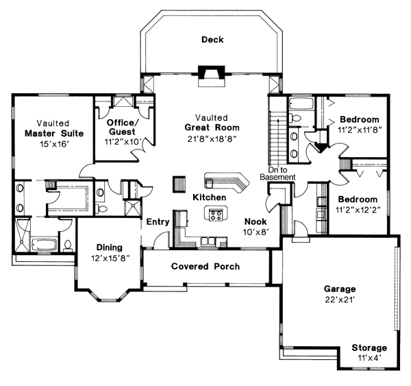 One-Story Ranch Level One of Plan 69264