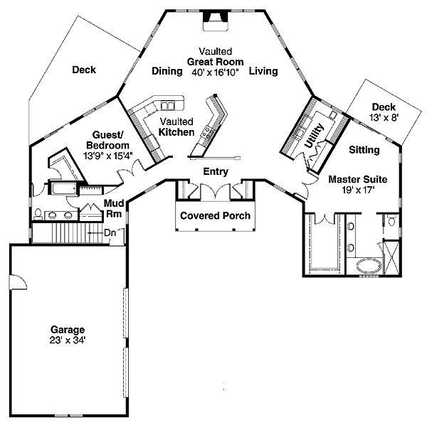 One-Story Southwest Level One of Plan 69300