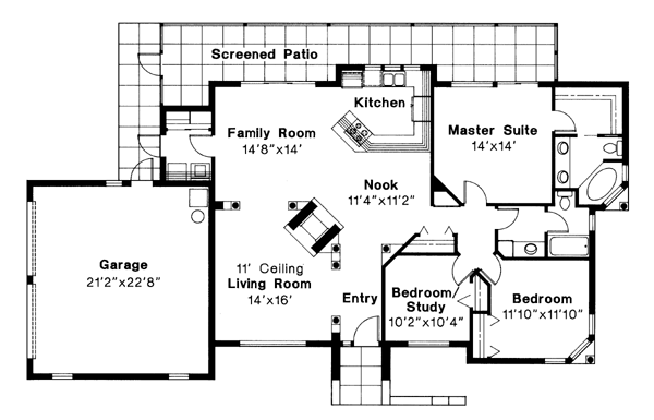 Mediterranean One-Story Level One of Plan 69309
