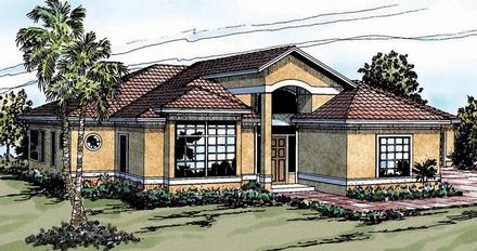 Contemporary Mediterranean One-Story Elevation of Plan 69313