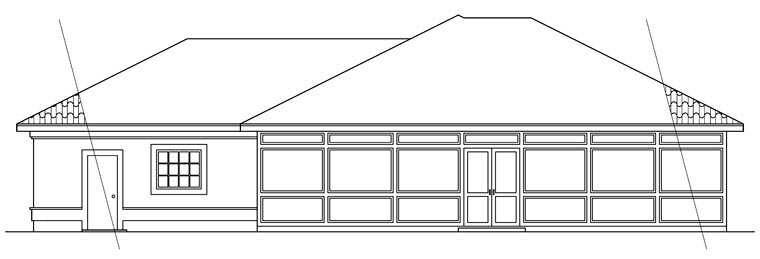 Contemporary Mediterranean One-Story Rear Elevation of Plan 69313