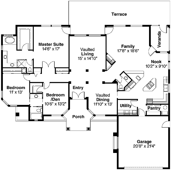 Mediterranean One-Story Level One of Plan 69325