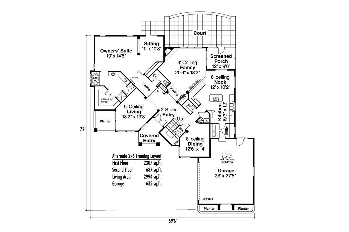 Contemporary Florida Prairie Style Southwest Alternate Level One of Plan 69335