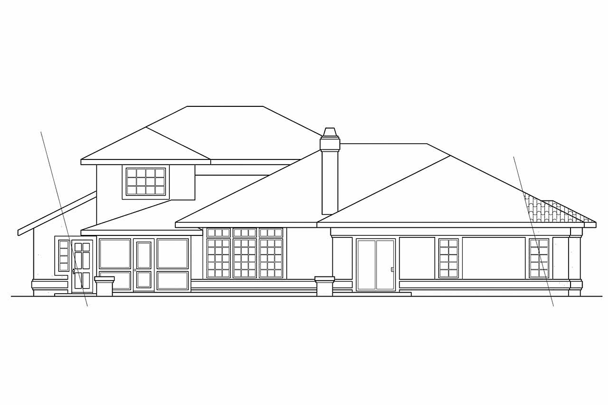 Contemporary Florida Prairie Style Southwest Rear Elevation of Plan 69335