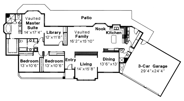 One-Story Ranch Level One of Plan 69337