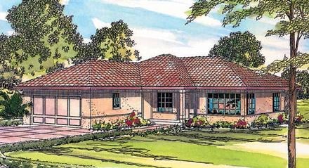 One-Story Ranch Southwest Elevation of Plan 69346