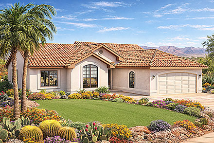 One-Story Ranch Southwest Elevation of Plan 69347