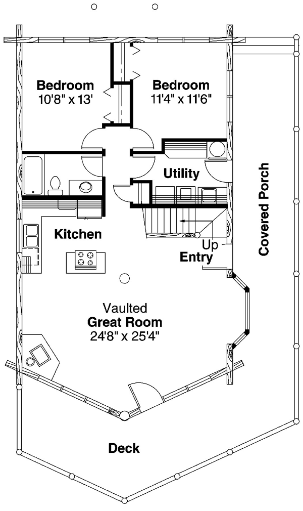 Cabin Cottage Log Level One of Plan 69360