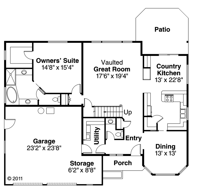 One-Story Traditional Level One of Plan 69374