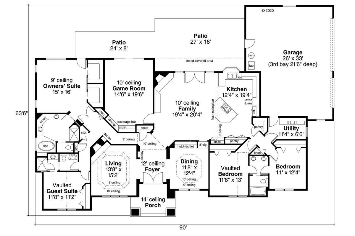 One-Story Traditional Level One of Plan 69376
