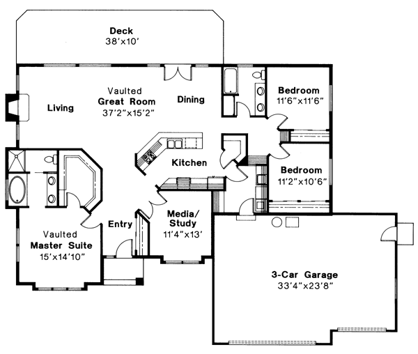 One-Story Traditional Level One of Plan 69377