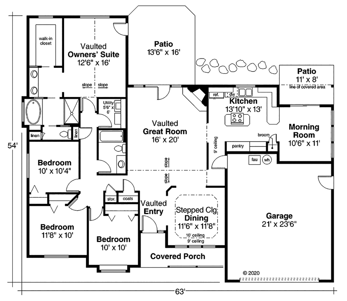 One-Story Traditional Level One of Plan 69378