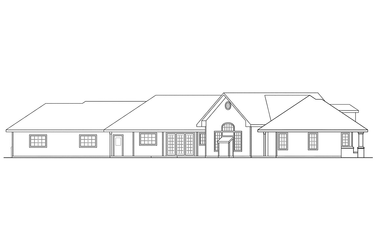 One-Story Traditional Rear Elevation of Plan 69380