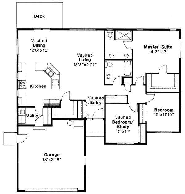 One-Story Ranch Level One of Plan 69390