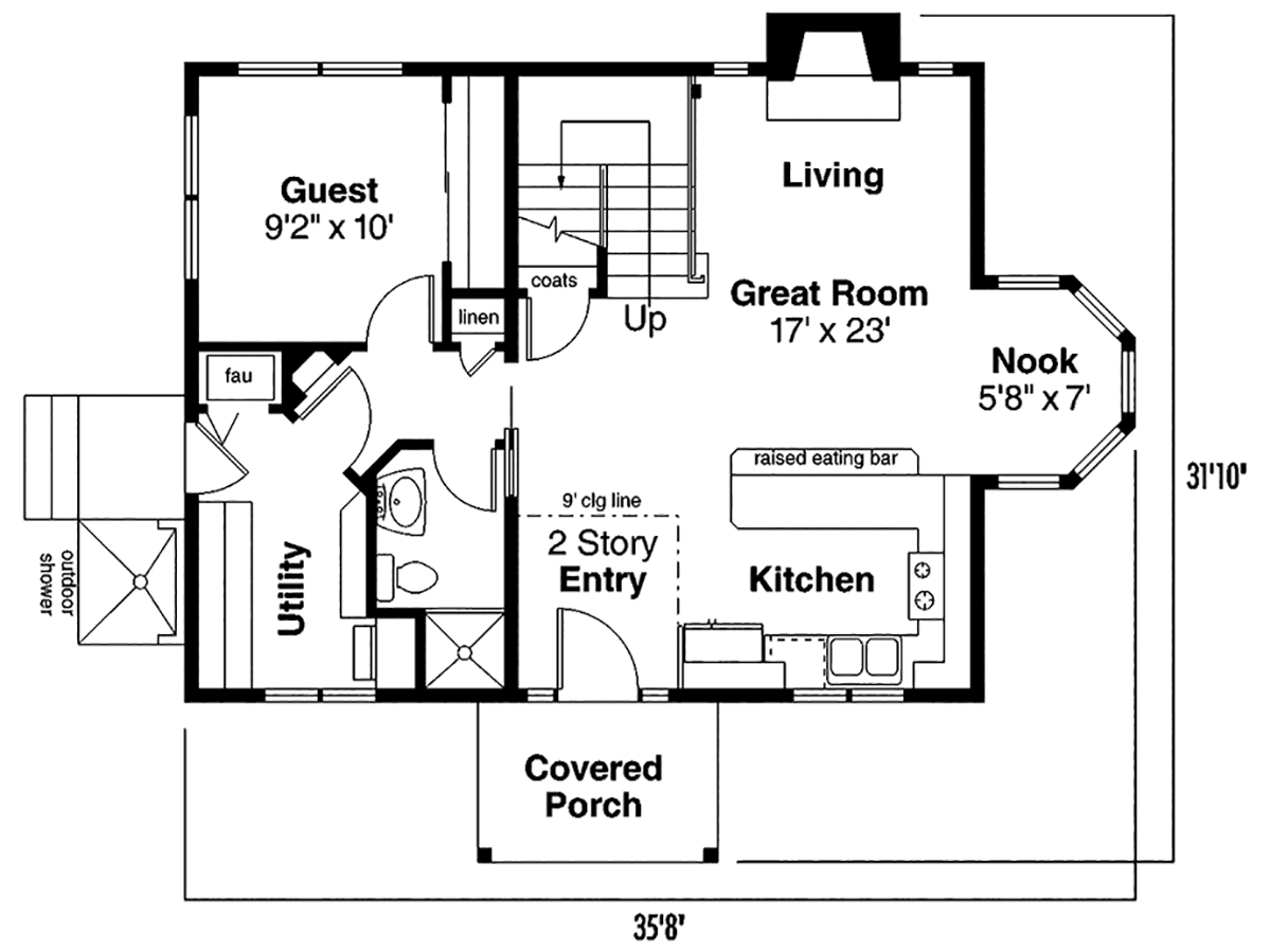 Colonial European One-Story Level One of Plan 69392