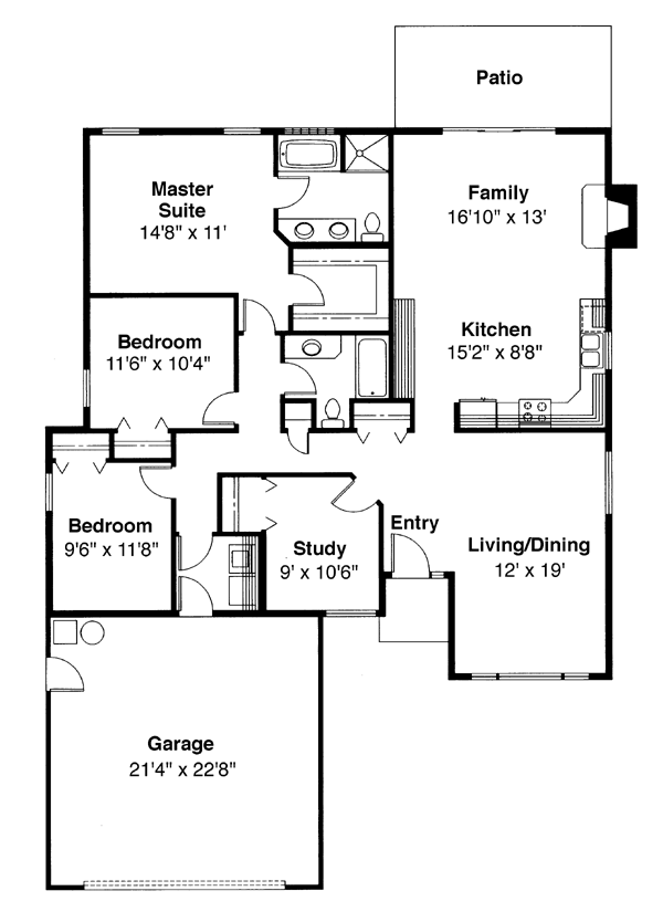 One-Story Ranch Level One of Plan 69400