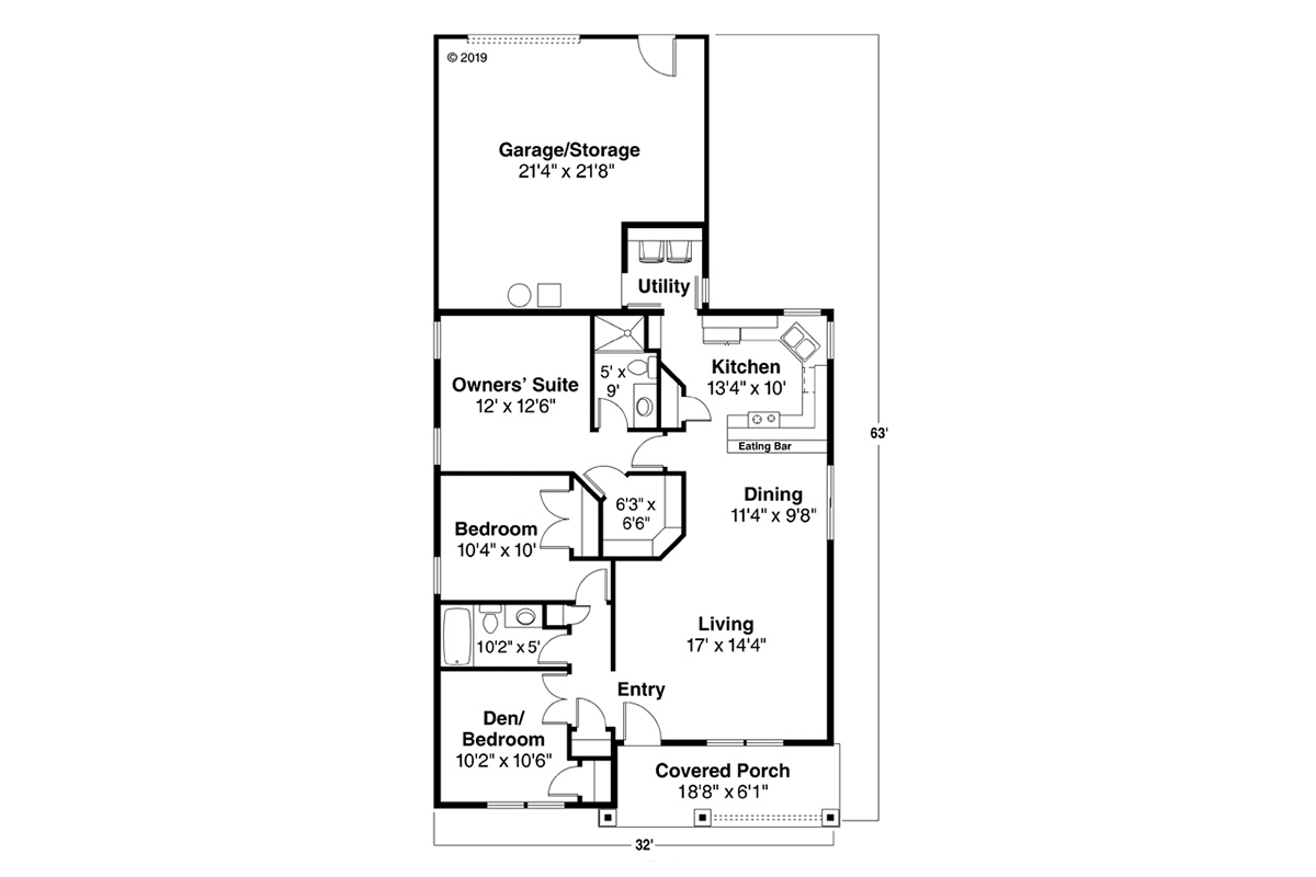 Craftsman Narrow Lot One-Story Level One of Plan 69411