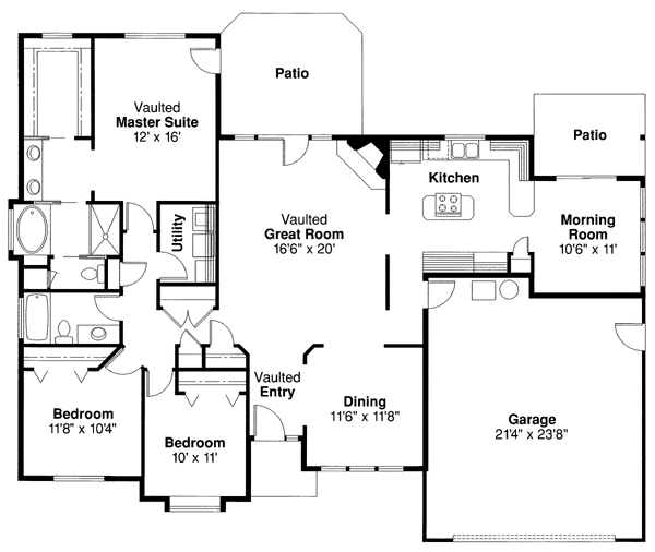 One-Story Traditional Level One of Plan 69441