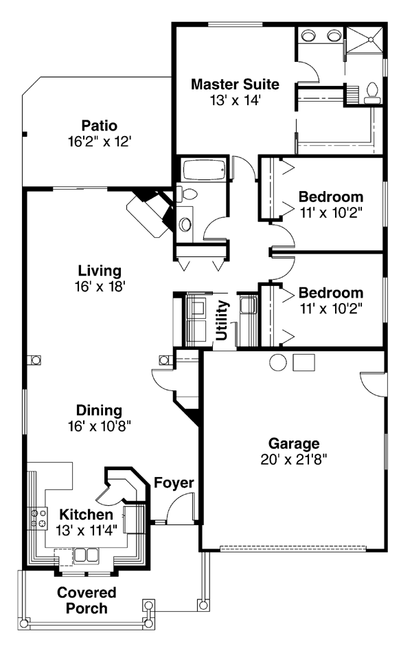 Bungalow One-Story Level One of Plan 69468