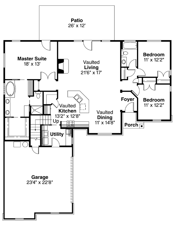 Ranch Traditional Level One of Plan 69489