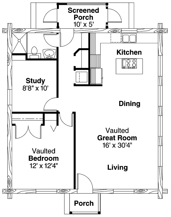 Cabin Log One-Story Ranch Level One of Plan 69498