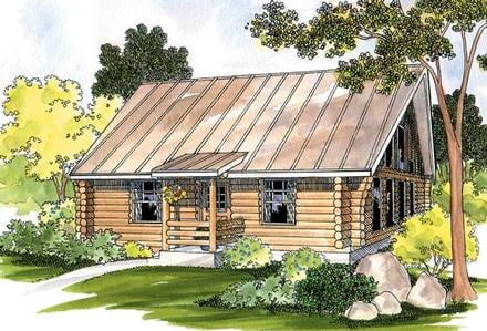 Cabin Log One-Story Ranch Elevation of Plan 69498