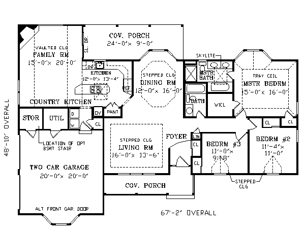 Ranch Traditional Level One of Plan 69516