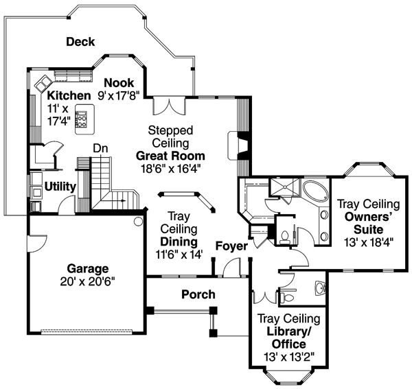 One-Story Traditional Level One of Plan 69634