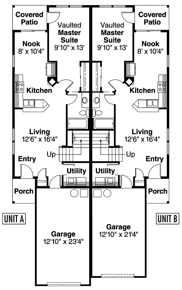 Craftsman Narrow Lot Level One of Plan 69645