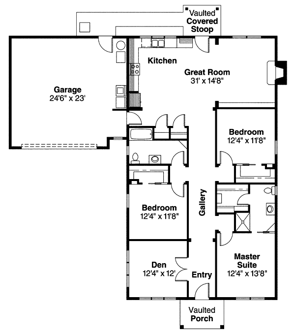 One-Story Ranch Level One of Plan 69662