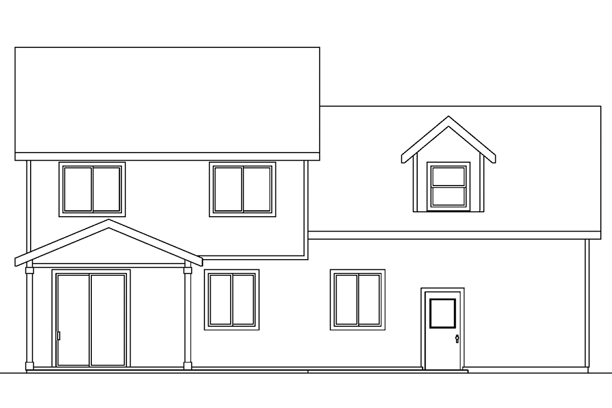 Craftsman Plan with 2078 Sq. Ft., 3 Bedrooms, 2.5 Bathrooms, 2 Car Garage Rear Elevation