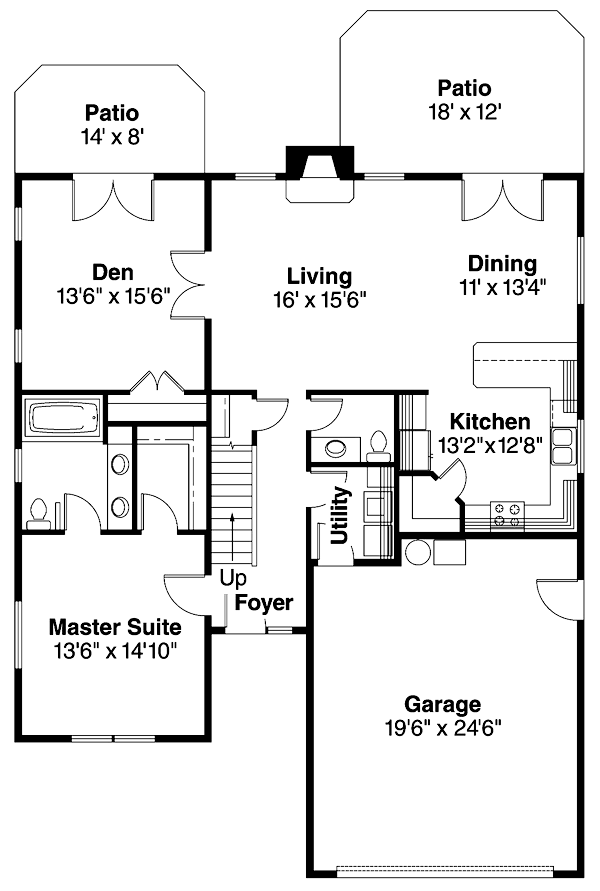 One-Story Ranch Level One of Plan 69697