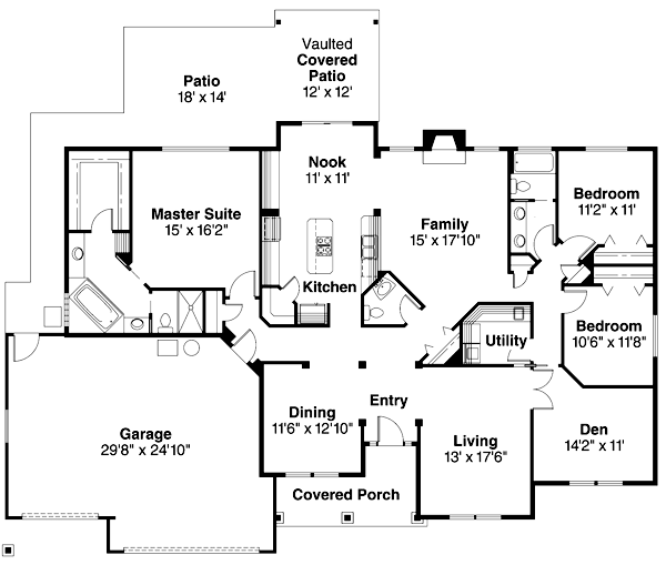 One-Story Traditional Level One of Plan 69699