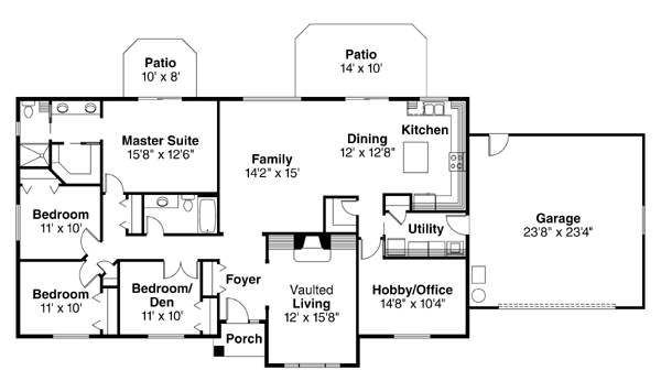 One-Story Traditional Level One of Plan 69700