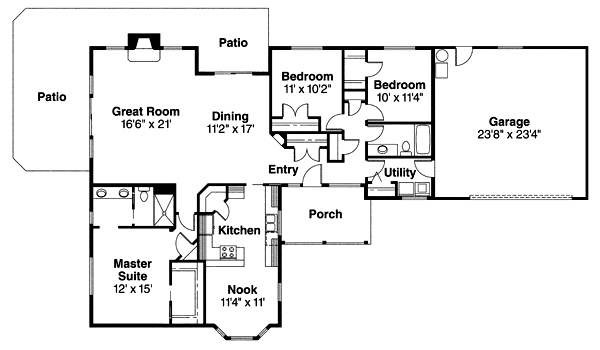 One-Story Ranch Level One of Plan 69704