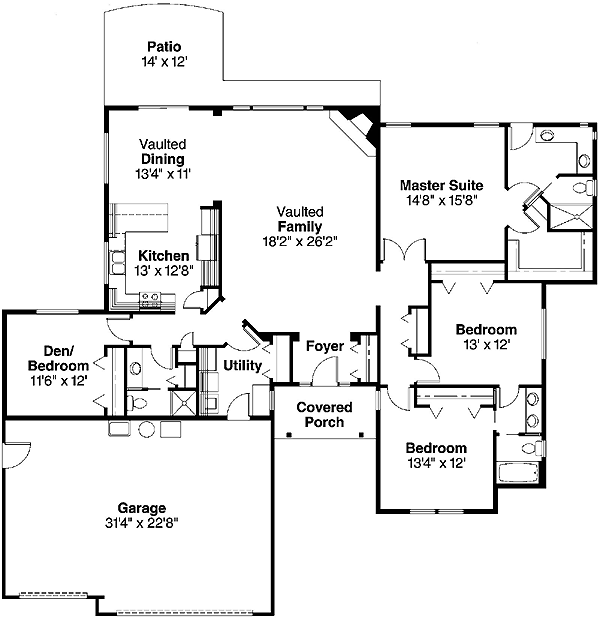 One-Story Ranch Level One of Plan 69705