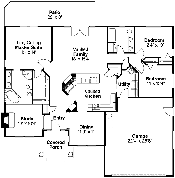 One-Story Traditional Level One of Plan 69708